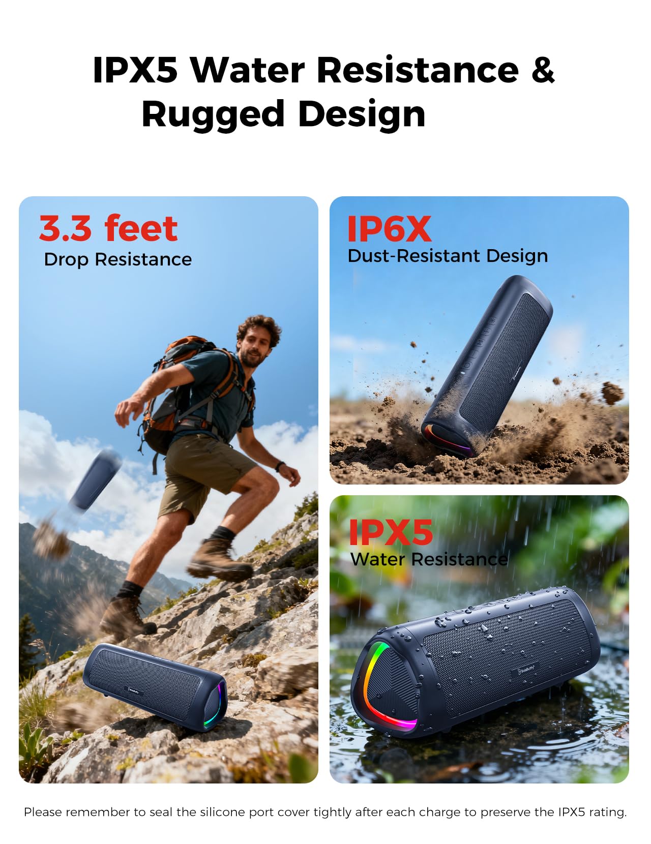 Bluetooth Speaker, 20W HD Sound, Portable Wireless, IPX5 Waterproof, Up to 24H Playtime, TWS Pairing, for Home/Party/Outdoor/Camping/Beach Essentials, Electronic Gadgets, Birthday Gift (Black)