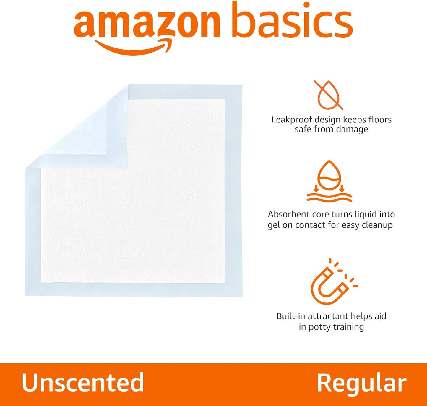 Amazon Basics Leak-Proof Dog and Puppy Potty Training Pee Pads with Quick-Dry 5-Layer Super Absorbent Design, Regular Size 22 x 22 inch, Blue & White, 100 Count