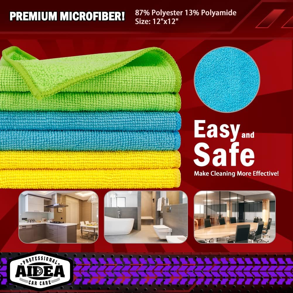 AIDEA Microfiber Cleaning Cloth-50PK, Microfiber Towels for Cars, 12×12" | Premium Wash Cloths, Dusting Cloth Cleaning Rags, Absorbent Towels for SUVs, House, Kitchen, Window, Cleaning Supplies
