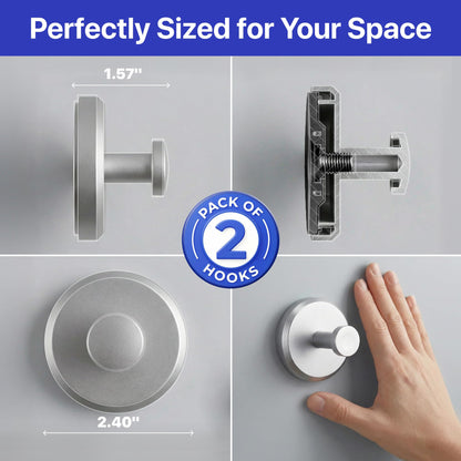 HOME SO Suction Cup Hooks for Shower & Bathroom Towel Holder 2-Pack Black | Waterproof Rustproof Organizer Hook Hanging Loofah Robe Coat Bath Accessories on Tile Glass Door Mirror + Optional 3M Disc