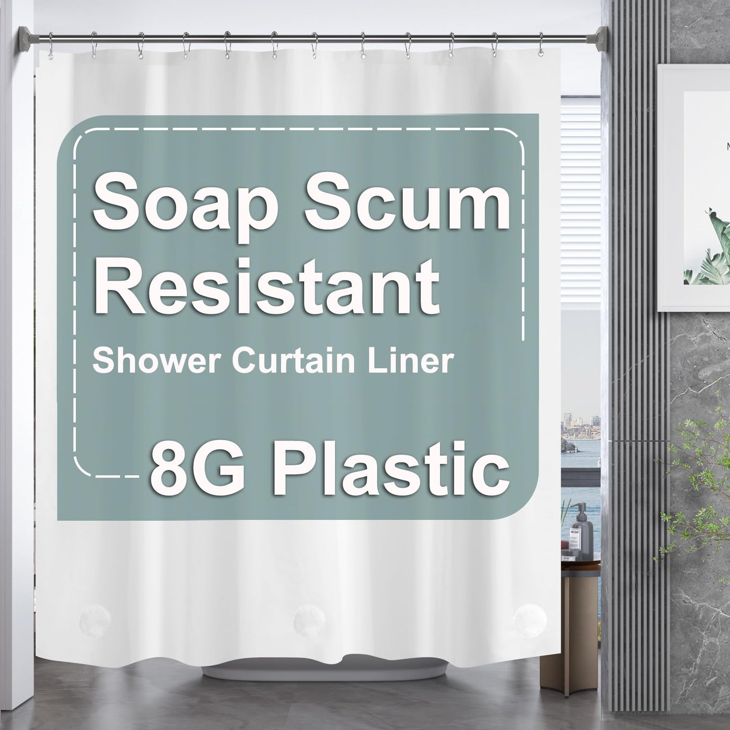 AmazerBath Plastic Shower Curtain Clear Premium PEVA, Clear Shower Curtain Heavy Duty 8G, Weighted Shower Curtains for Bathroom Accessories with 3 Big Stones and 12 Rustproof Grommets, 72x72 Inches