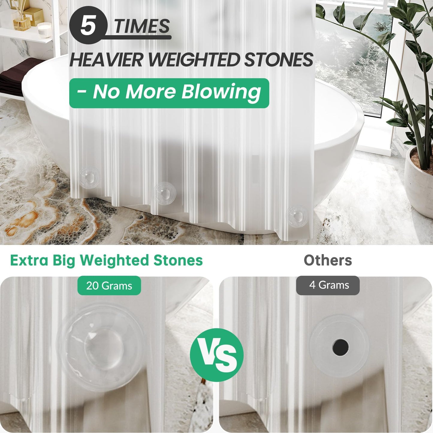 AmazerBath Plastic Shower Curtain Clear Premium PEVA, Clear Shower Curtain Heavy Duty 8G, Weighted Shower Curtains for Bathroom Accessories with 3 Big Stones and 12 Rustproof Grommets, 72x72 Inches