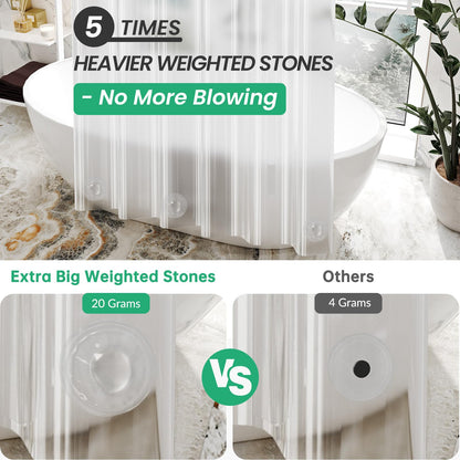 AmazerBath Plastic Shower Curtain Clear Premium PEVA, Clear Shower Curtain Heavy Duty 8G, Weighted Shower Curtains for Bathroom Accessories with 3 Big Stones and 12 Rustproof Grommets, 72x72 Inches