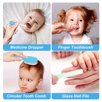 Baby Grooming Kit, Infant Safety Care Set with Hair Brush Comb Nail Clipper Nasal Aspirator,Baby Essentials Kit for Newborn Girls Boys (Grey White)