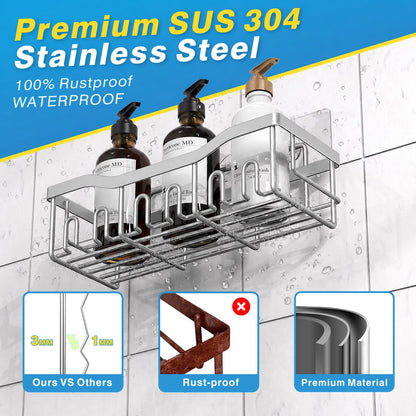 EUDELE Adhesive Shower Caddy, 5 Pack Rustproof Stainless Steel Bath Organizers With Large Capacity, No Drilling Shelves for Bathroom Storage & Home Decor