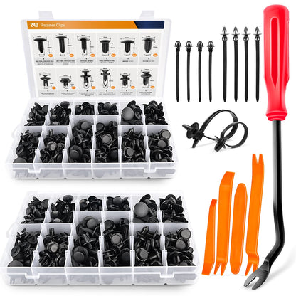 GOOACC 240PCS Bumper Retainer Clips Car Plastic Rivets Fasteners Push Retainer Kit 12 Popular Sizes Auto Push Pin Rivets Set -Door Trim Panel Fender Clips for GM Ford Toyota Honda Chrysler