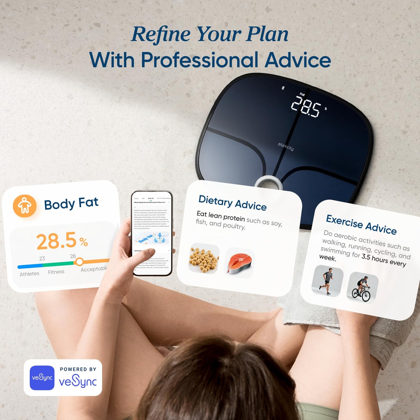 Etekcity Smart Scale for Body Weight, Body Fat and BMI, FSA Eligible | HSA Eligible, Bathroom Scale with Muscle Mass, Accurate Bluetooth App Sync, LED Display and Tempered Glass