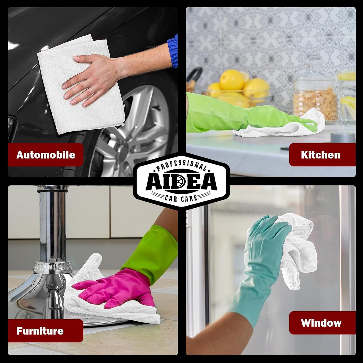 AIDEA Microfiber Cleaning Cloth-50PK, Microfiber Towels for Cars, 12×12" | Premium Wash Cloths, Dusting Cloth Cleaning Rags, Absorbent Towels for SUVs, House, Kitchen, Window, Cleaning Supplies