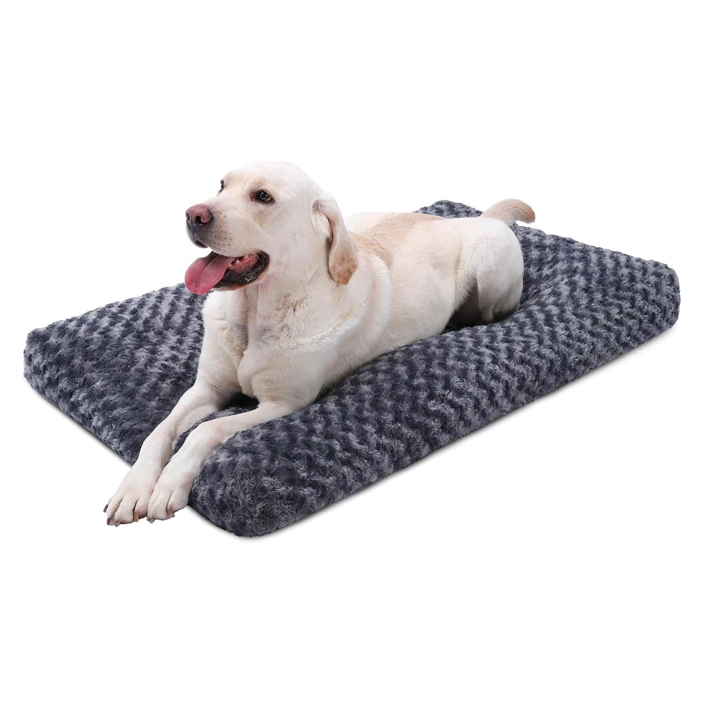 KSIIA Washable Dog Bed Medium Size Dog Crate Bed Plush Pet Mat 35"x23" Gray | Deluxe Plush Comfy Kennel Pad, Anti-Slip Bottom,Deep Sleeping Mat for Medium Dogs,Machine Washable for Easy Cleaning