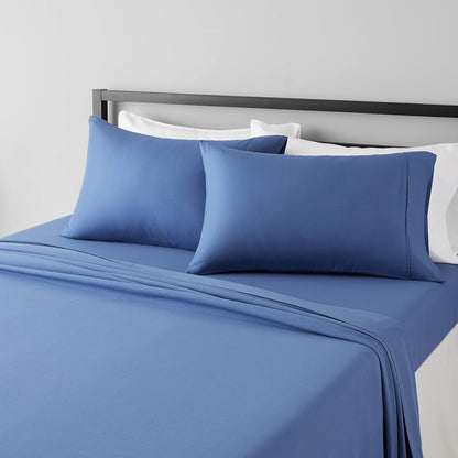 Amazon Basics Lightweight Super Soft Breathable Wrinkle-Resistant Microfiber 4-Piece Bed Sheet Set with 14-Inch Deep Pockets, Queen, Bright White, Solid