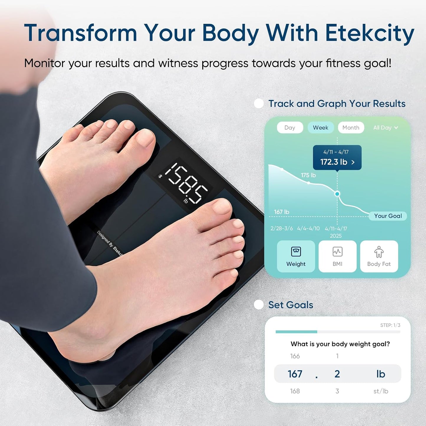 Etekcity Smart Scale for Body Weight, Body Fat and BMI, FSA Eligible | HSA Eligible, Bathroom Scale with Muscle Mass, Accurate Bluetooth App Sync, LED Display and Tempered Glass