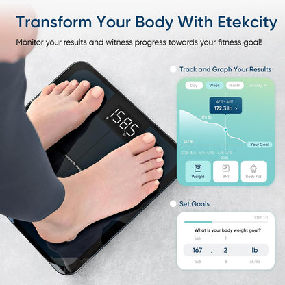 Etekcity Smart Scale for Body Weight, Body Fat and BMI, FSA Eligible | HSA Eligible, Bathroom Scale with Muscle Mass, Accurate Bluetooth App Sync, LED Display and Tempered Glass