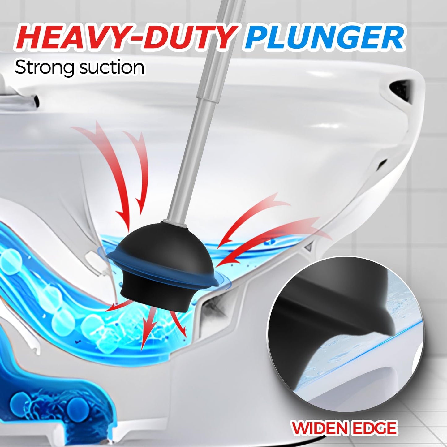 FORASTO 2in1 Toilet Brush and Plunger Set - Bathroom Bowl Holder Combo | 21" Extended, Apartment Must Haves, Accessories Decor, Essentials, New Home Storage, Scrubbing Tools, Washing Supplies, Black