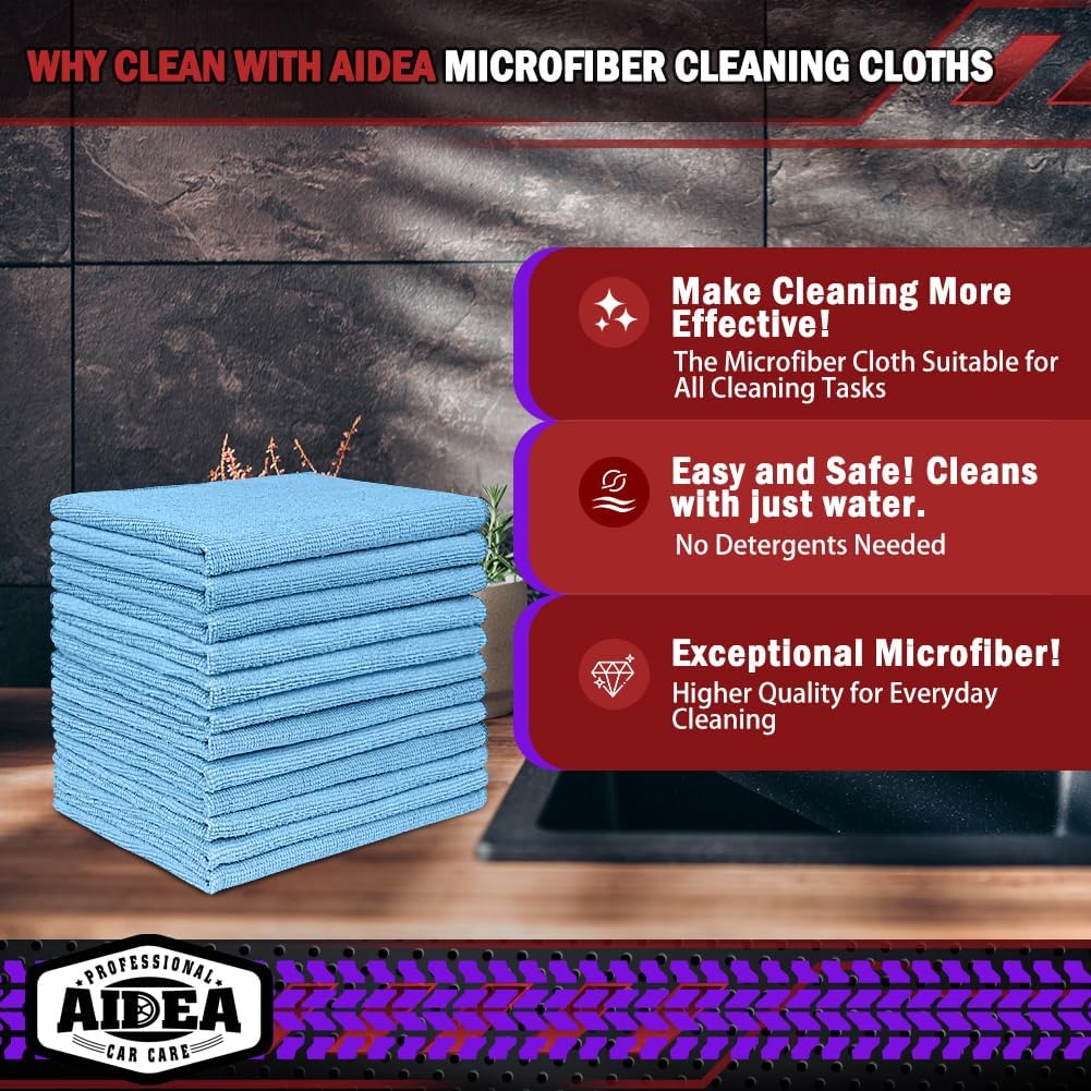 AIDEA Microfiber Cleaning Cloth-50PK, Microfiber Towels for Cars, 12×12" | Premium Wash Cloths, Dusting Cloth Cleaning Rags, Absorbent Towels for SUVs, House, Kitchen, Window, Cleaning Supplies