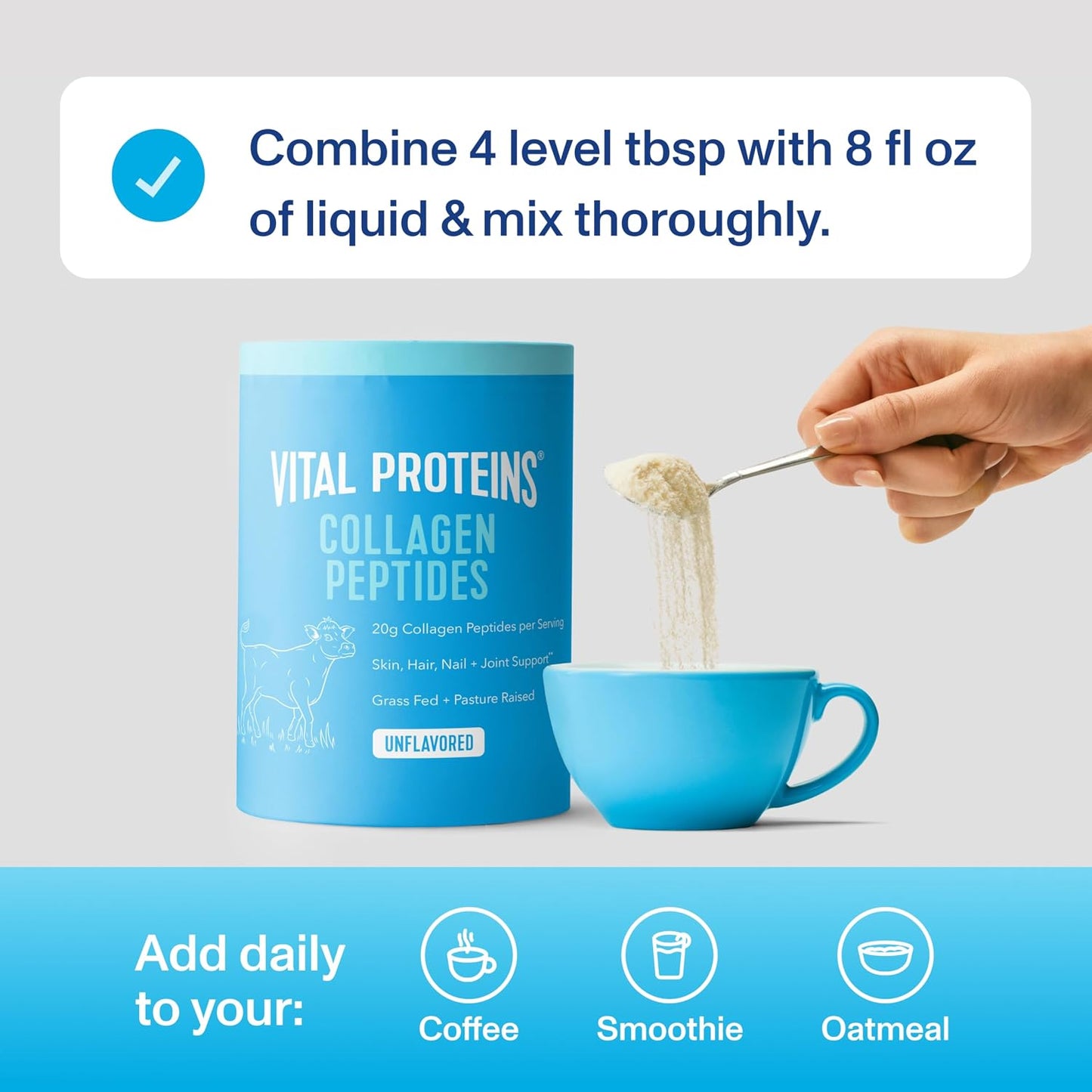 Vital Proteins Collagen Peptides Powder, Unflavored, 9.33oz | Grass-Fed Collagen Peptides, Supports Hair Skin & Nails, Bones & Joints, 13 Servings