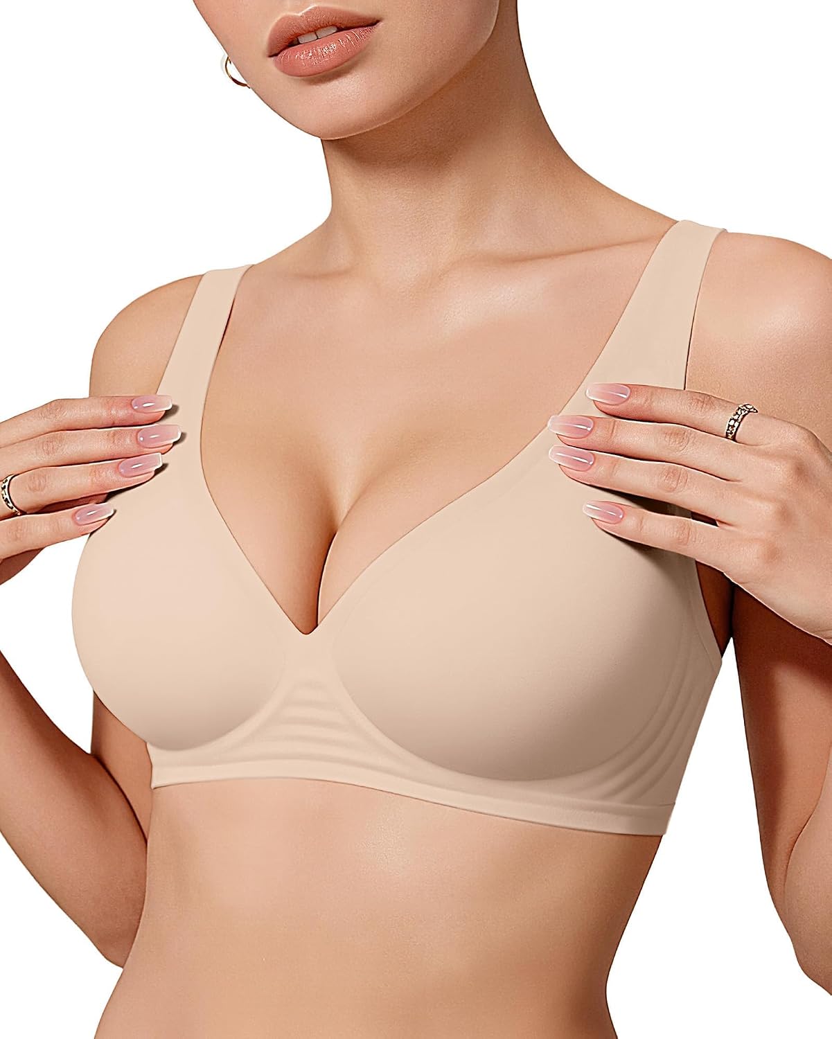 OEAK Womens Jelly Bras Wireless Deep V Bralette Comfy Push Up Tshirt Bras | Comfortable,support and lift,no underwire,bralettes,plunge,full coverage,invisible,balconette,minimizer,no show,soft