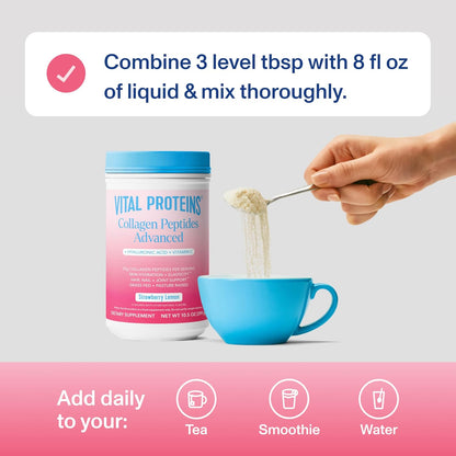 Vital Proteins Collagen Peptides Powder Advanced, Unflavored, 20oz | Hyaluronic Acid & Vitamin C, Supports Hair Skin & Nails, Collagen Peptides, 27 Servings