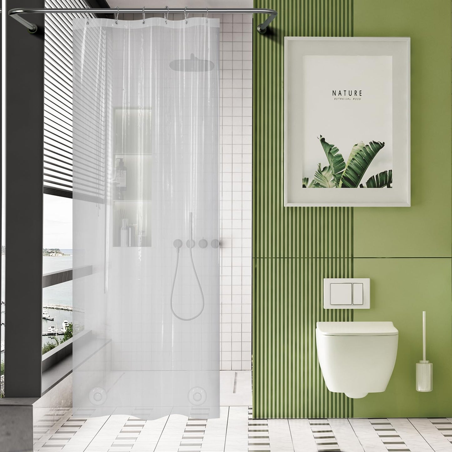 AmazerBath Plastic Shower Curtain Clear Premium PEVA, Clear Shower Curtain Heavy Duty 8G, Weighted Shower Curtains for Bathroom Accessories with 3 Big Stones and 12 Rustproof Grommets, 72x72 Inches