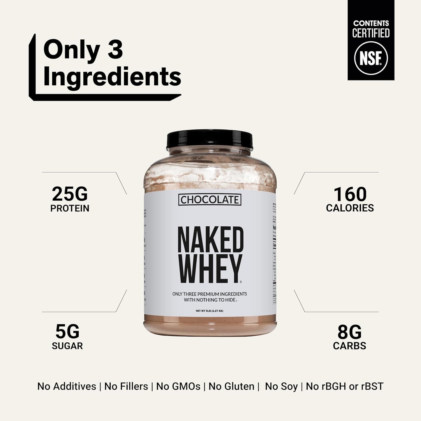 NAKED Whey 1Lb - Only 1 Ingredient, Grass Fed Whey Protein Powder, NSF Certified, Undenatured, No Gmos, No Soy, Gluten Free, Stimulate Growth, Enhance Recovery - 15 Servings