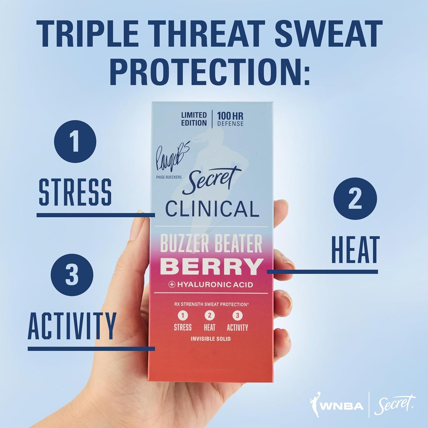 Secret Clinical Strength Invisible Solid Antiperspirant Deodorant for Women, 100HR Sweat & Odor Protection, 3X Stress Protection with Hyaluronic Acid, PH Balanced, Completely Clean Scent, 2.6 oz