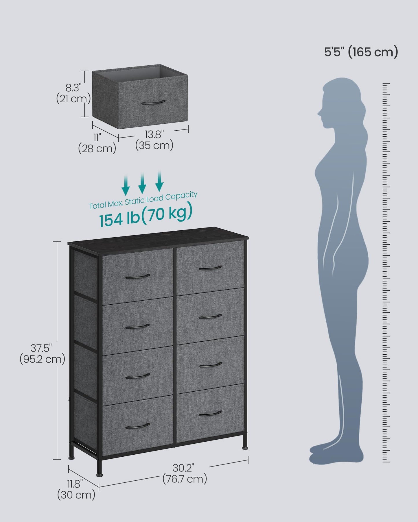 SONGMICS BELLAH Collection - Dresser for Bedroom, Chest of Drawers, Storage Organizer Unit, Closet, Entryway, Steel, 4 Drawers, Modern, Ink Black and Ebony Black ULGS314B01S