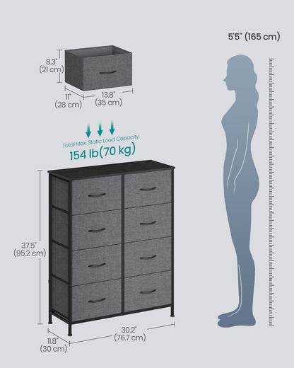 SONGMICS BELLAH Collection - Dresser for Bedroom, Chest of Drawers, Storage Organizer Unit, Closet, Entryway, Steel, 4 Drawers, Modern, Ink Black and Ebony Black ULGS314B01S