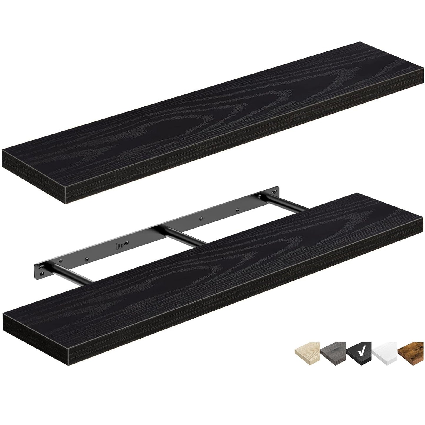 QEEIG Bathroom Floating Shelves for Wall - 15.7" Wall Mounted Shelf Over Toilet Farmhouse Home Decor Display Bookshelf Small 15.7 x 6.7 inch Set of 2, Rustic Brown (008-40BN)