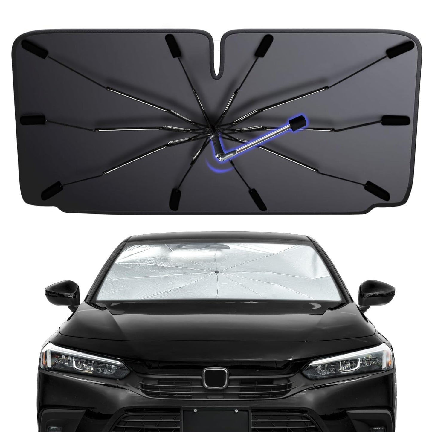 [2026 Upgraded] Windshield Sun Shade Umbrella, Car Sunshade for Trucks&SUVs | UV Protection, Heat Insulation & Automotive Interior Sun Protection for Outdoor Parking Camping (X-Large)