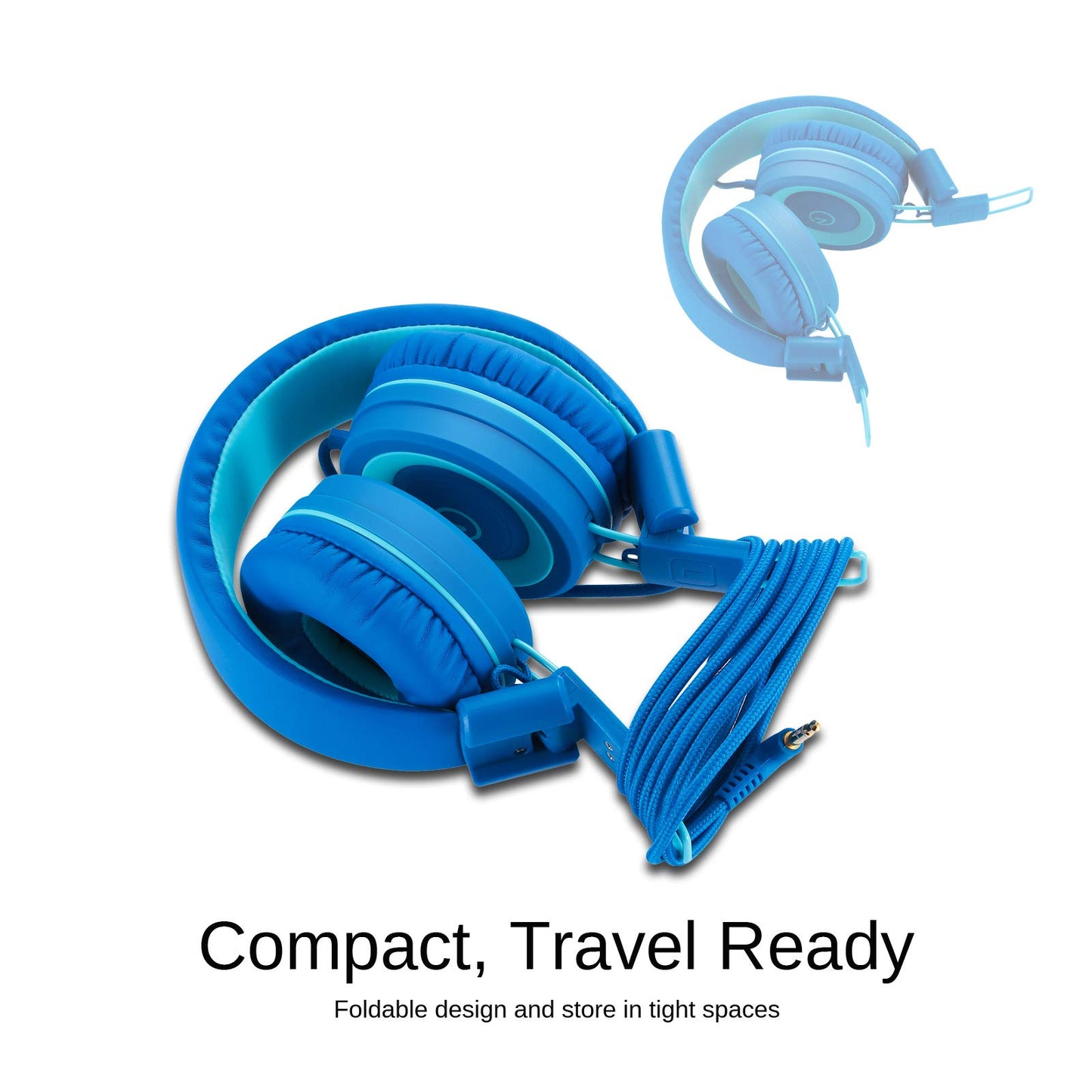 noot products K11 Kids Headphones with Wired Cord 3.5mm Jack Navy/Teal | 5ft Long Cord, Tangle Free, Foldable, Plug in On-Ear Headset for School, Classroom, Boys, Girls, Toddler Laptop Travel Tablet