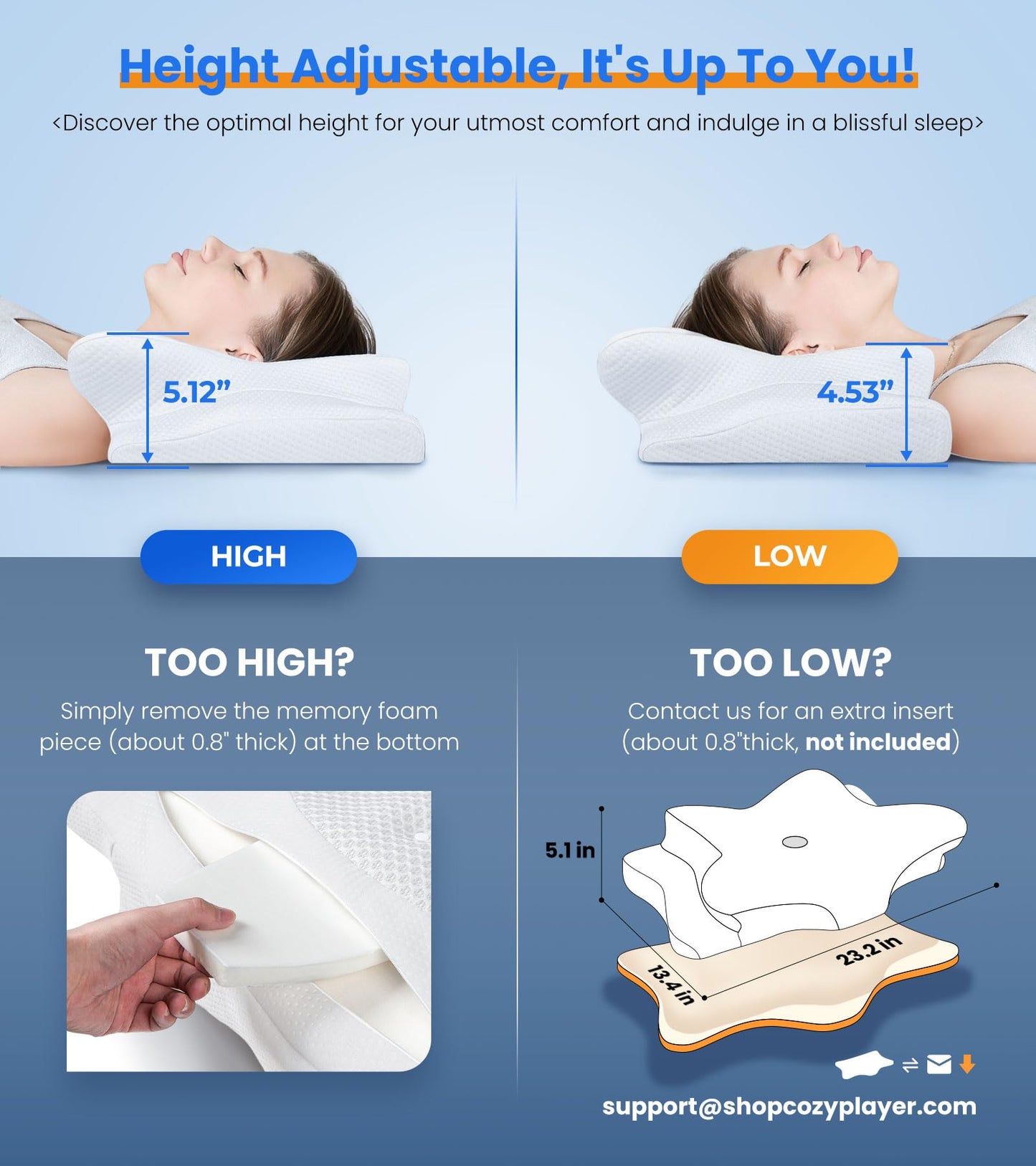 Ultra Pain Relief Cooling Pillow for Neck Support, Adjustable Cervical Pillow Cozy Sleeping, Odorless Ergonomic Contour Memory Foam Pillows, Orthopedic Bed Pillow for Side Back Stomach Sleeper