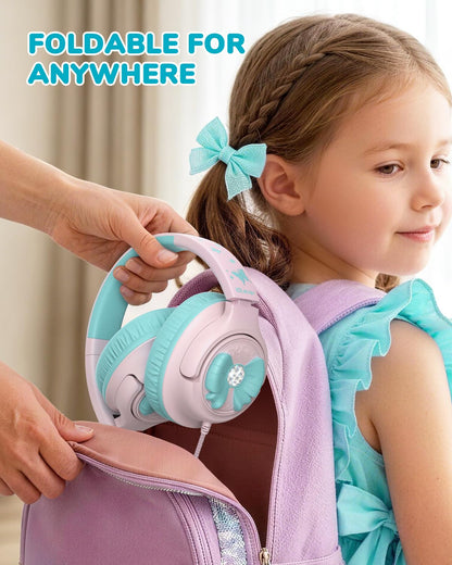 iClever C371 Kids Headphones with Cord for School Boys Girls Travel Gift | SafeSound Tech3.0, Stereo Sound, 3.5mm Jack, Foldable, Durable Headband, Safe Wired Headphones for Kids, Powder Blue