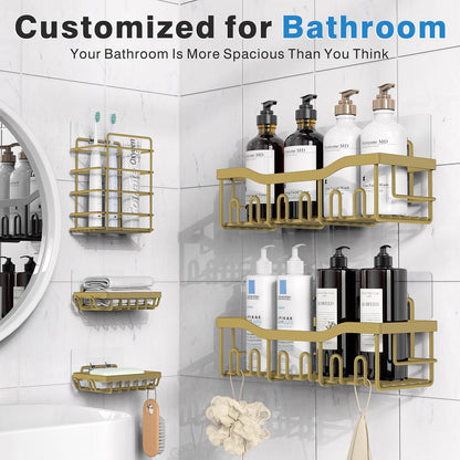 EUDELE Adhesive Shower Caddy, 5 Pack Rustproof Stainless Steel Bath Organizers With Large Capacity, No Drilling Shelves for Bathroom Storage & Home Decor
