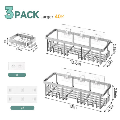 Veken Large Capacity Shower Caddy 6-Pack, No Drilling & Rustproof, Adhesive Shower Shelves with Soap Holder, Bathroom Organizers and Storage, Wall-Mounted Kitchen & Home Decor, Pink