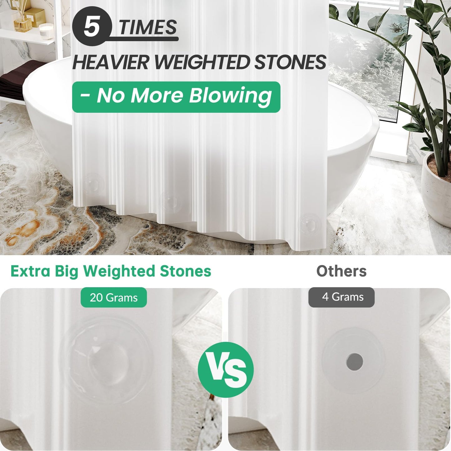 AmazerBath Plastic Shower Curtain Clear Premium PEVA, Clear Shower Curtain Heavy Duty 8G, Weighted Shower Curtains for Bathroom Accessories with 3 Big Stones and 12 Rustproof Grommets, 72x72 Inches
