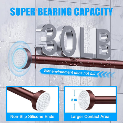 TEECK Shower Curtain Rod, 32-80 inch Adjustable Spring Tension Curtain Rod, Never Rust Anti-Slip Shower Curtain Rod for Bathroom, No Drilling, Never Collapse, Easy to Use, Silver