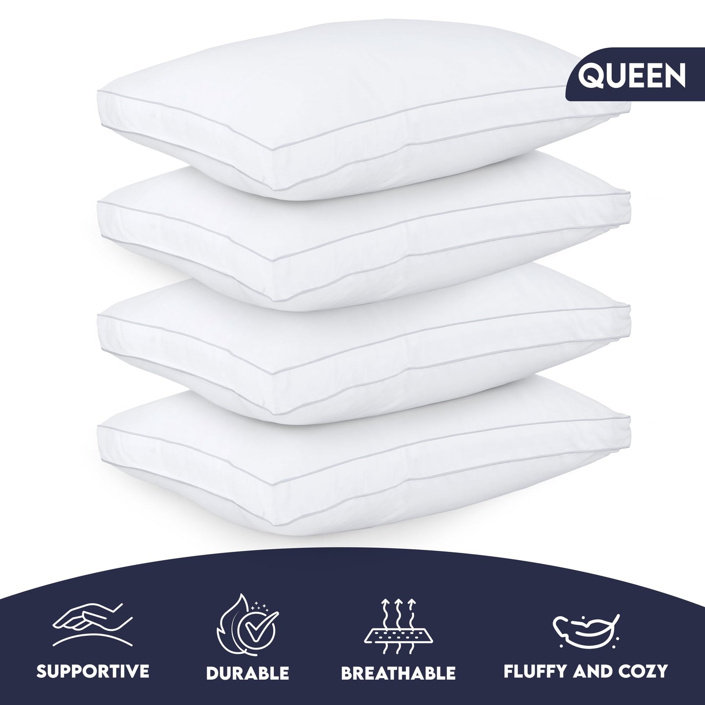 Utopia Bedding Gusset Bed Pillow, Hotel Pillows Queen Size Set of 2, White | Cotton Blended Down alternative pillows for sleeping, soft fluffy cooling comfort for Back, side & stomach sleepers, 2 pack