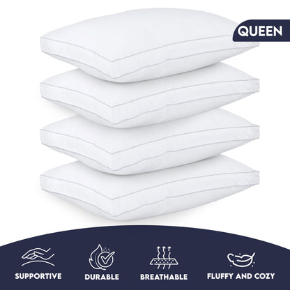 Utopia Bedding Gusset Bed Pillow, Hotel Pillows Queen Size Set of 2, White | Cotton Blended Down alternative pillows for sleeping, soft fluffy cooling comfort for Back, side & stomach sleepers, 2 pack