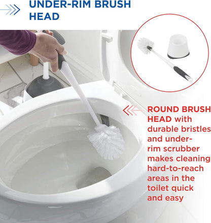Clorox Corner Toilet Bowl Brush with Under Rim Scrubber, Includes Corner Storage Caddy, White