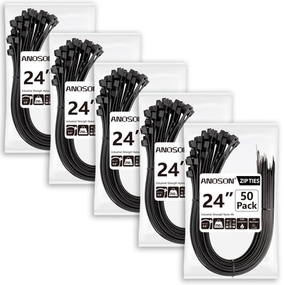 Zip Ties Assorted Sizes(4”+6”+8”+12”), 400 Pack, Black Cable Ties, UV Resistant Wire Ties by ANOSON