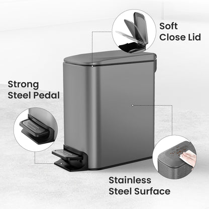 Cesun Small Bathroom Trash Can with Lid, 1.6 Gal, Soft Close, Sage Green | Step pedal soft close, Slim 5.9in fits narrow spaces, Stainless steel, Anti-fingerprint, Removable inner bucket, Odor seal
