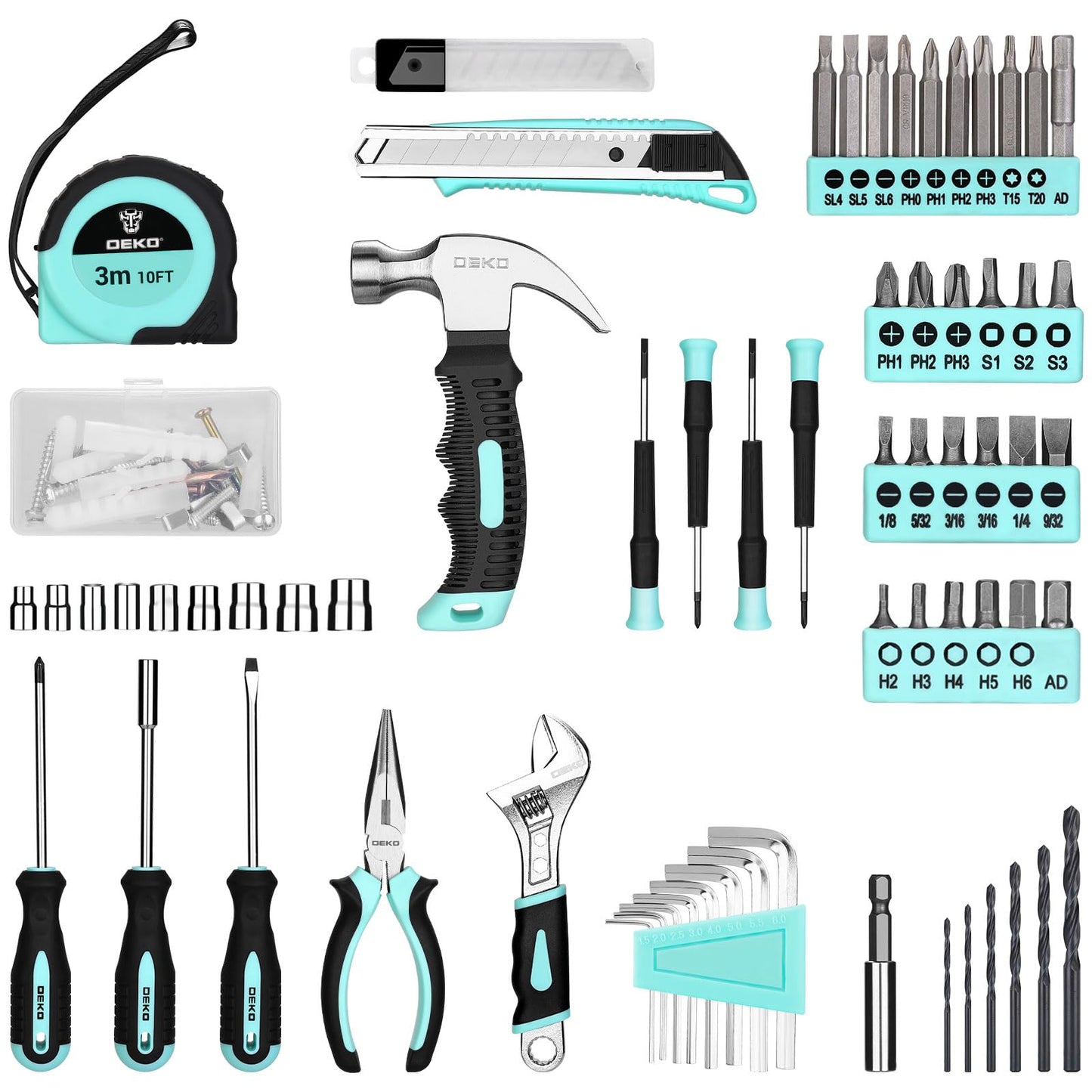 DEKOPRO Drill Set, Home Tool Set with 8V Pink Cordless Drill, Hand Tool Kit for Women, 126 pcs