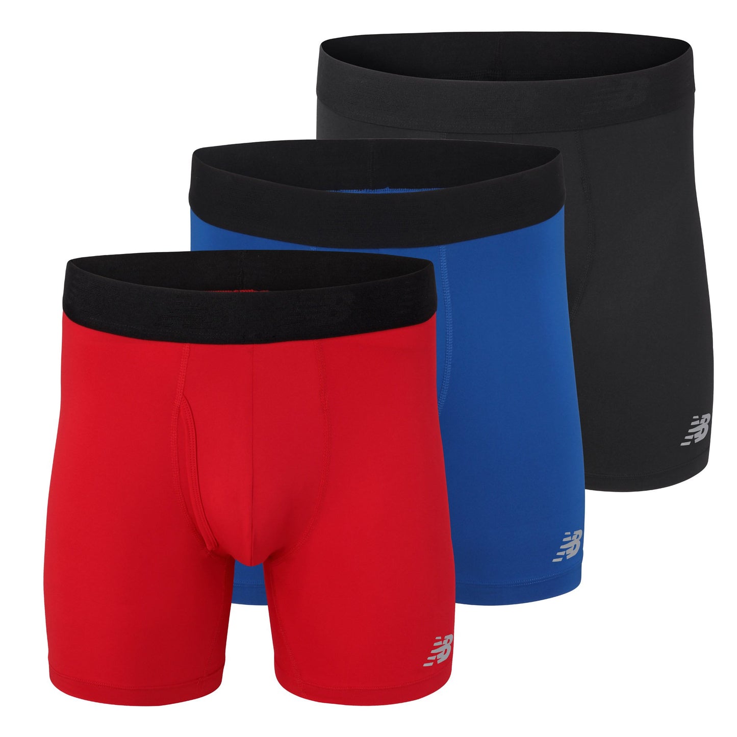 New Balance Men's Performance Boxer Briefs with Fly, Breathable Stretch Underwear, Moisture Wicking, Soft Waistband (3 Pack)