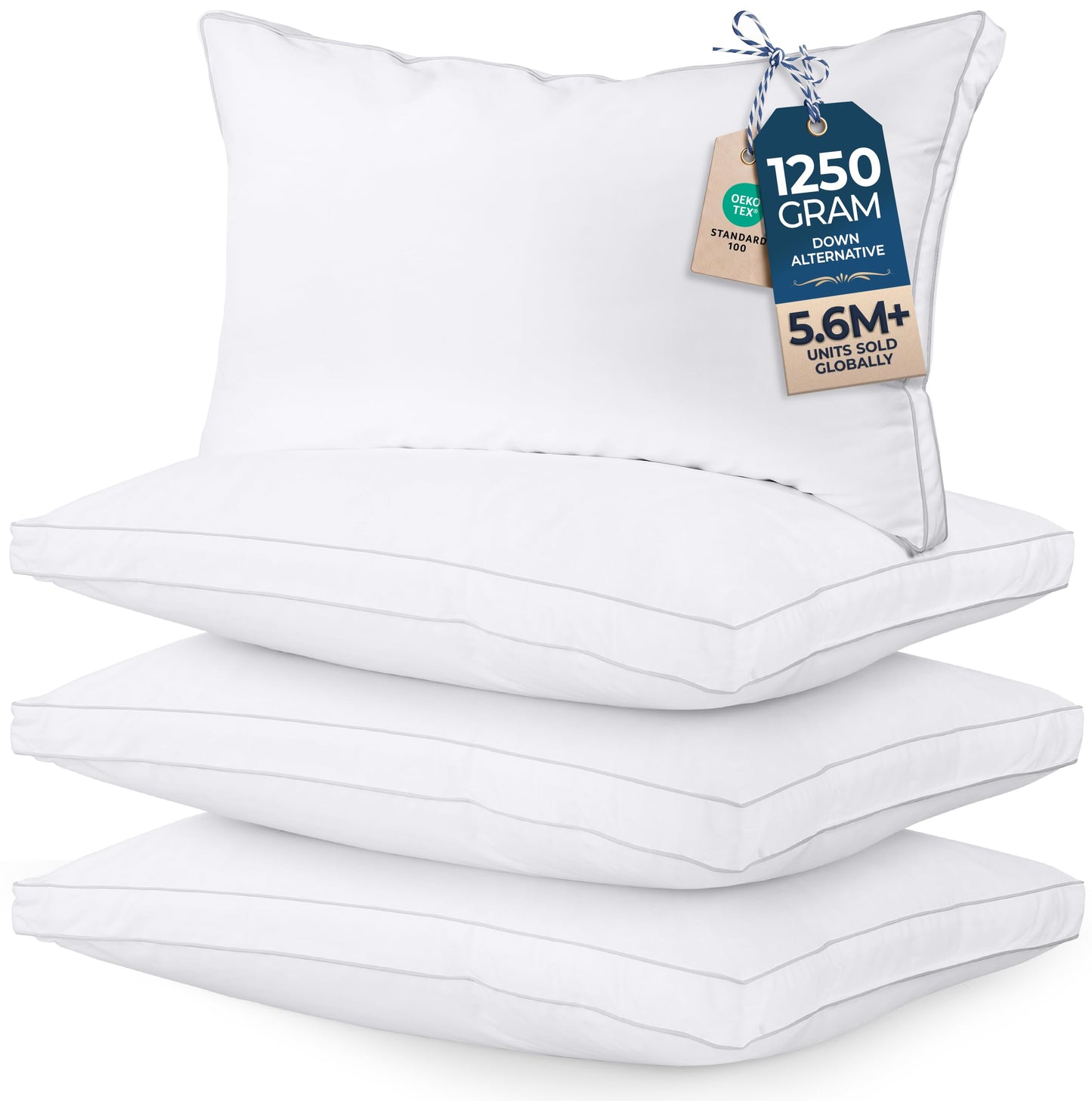 Utopia Bedding Gusset Bed Pillow, Hotel Pillows Queen Size Set of 2, White | Cotton Blended Down alternative pillows for sleeping, soft fluffy cooling comfort for Back, side & stomach sleepers, 2 pack