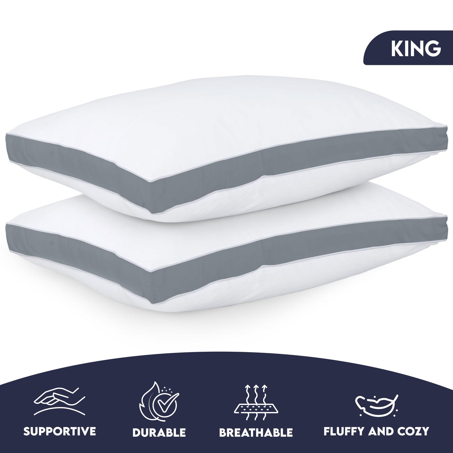Utopia Bedding Gusset Bed Pillow, Hotel Pillows Queen Size Set of 2, White | Cotton Blended Down alternative pillows for sleeping, soft fluffy cooling comfort for Back, side & stomach sleepers, 2 pack