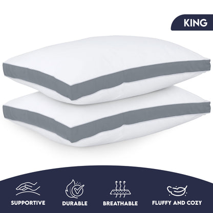 Utopia Bedding Gusset Bed Pillow, Hotel Pillows Queen Size Set of 2, White | Cotton Blended Down alternative pillows for sleeping, soft fluffy cooling comfort for Back, side & stomach sleepers, 2 pack