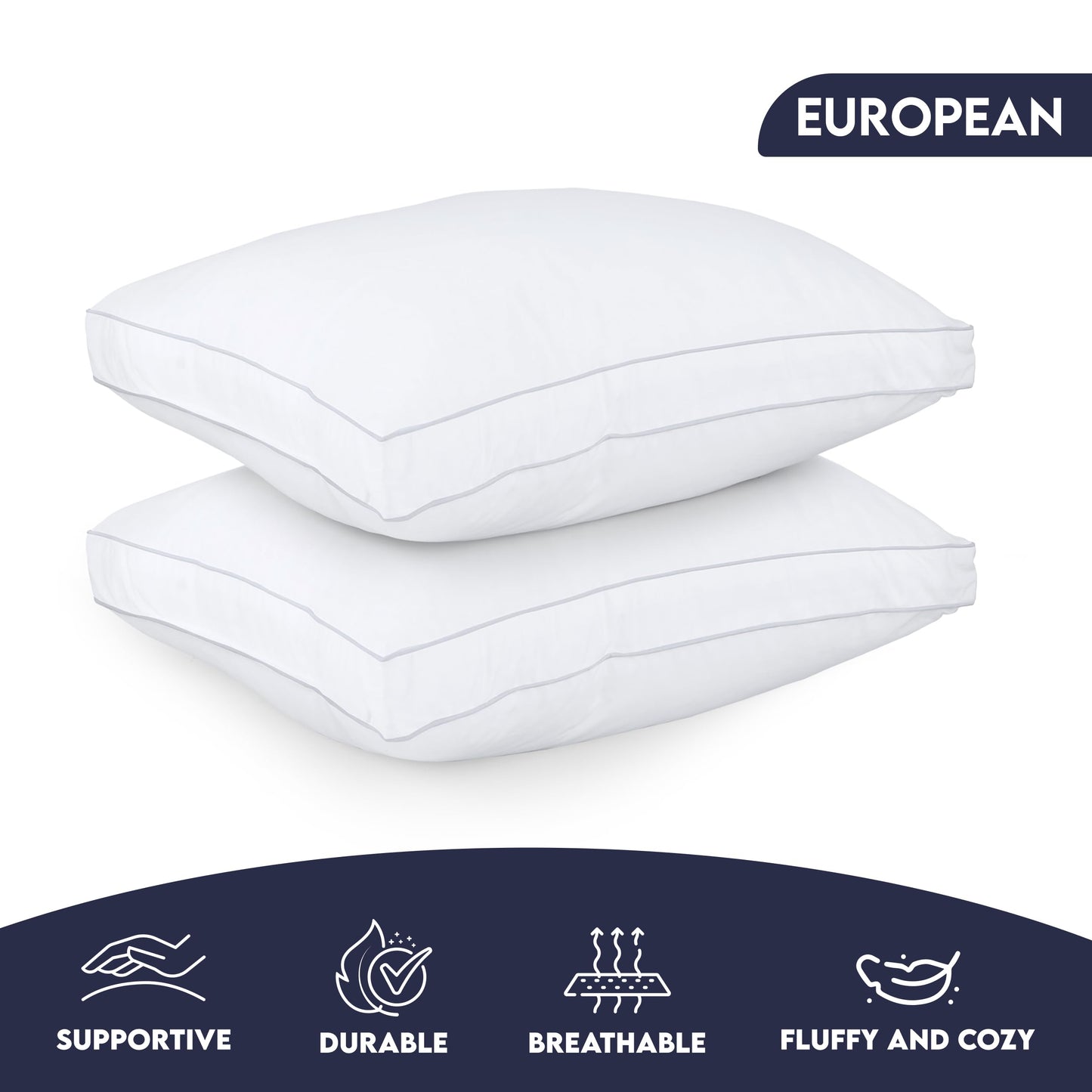 Utopia Bedding Gusset Bed Pillow, Hotel Pillows Queen Size Set of 2, White | Cotton Blended Down alternative pillows for sleeping, soft fluffy cooling comfort for Back, side & stomach sleepers, 2 pack