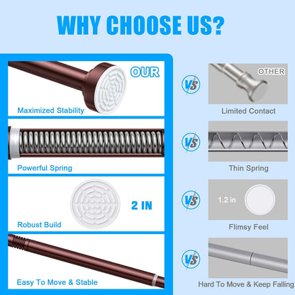 TEECK Shower Curtain Rod, 32-80 inch Adjustable Spring Tension Curtain Rod, Never Rust Anti-Slip Shower Curtain Rod for Bathroom, No Drilling, Never Collapse, Easy to Use, Silver