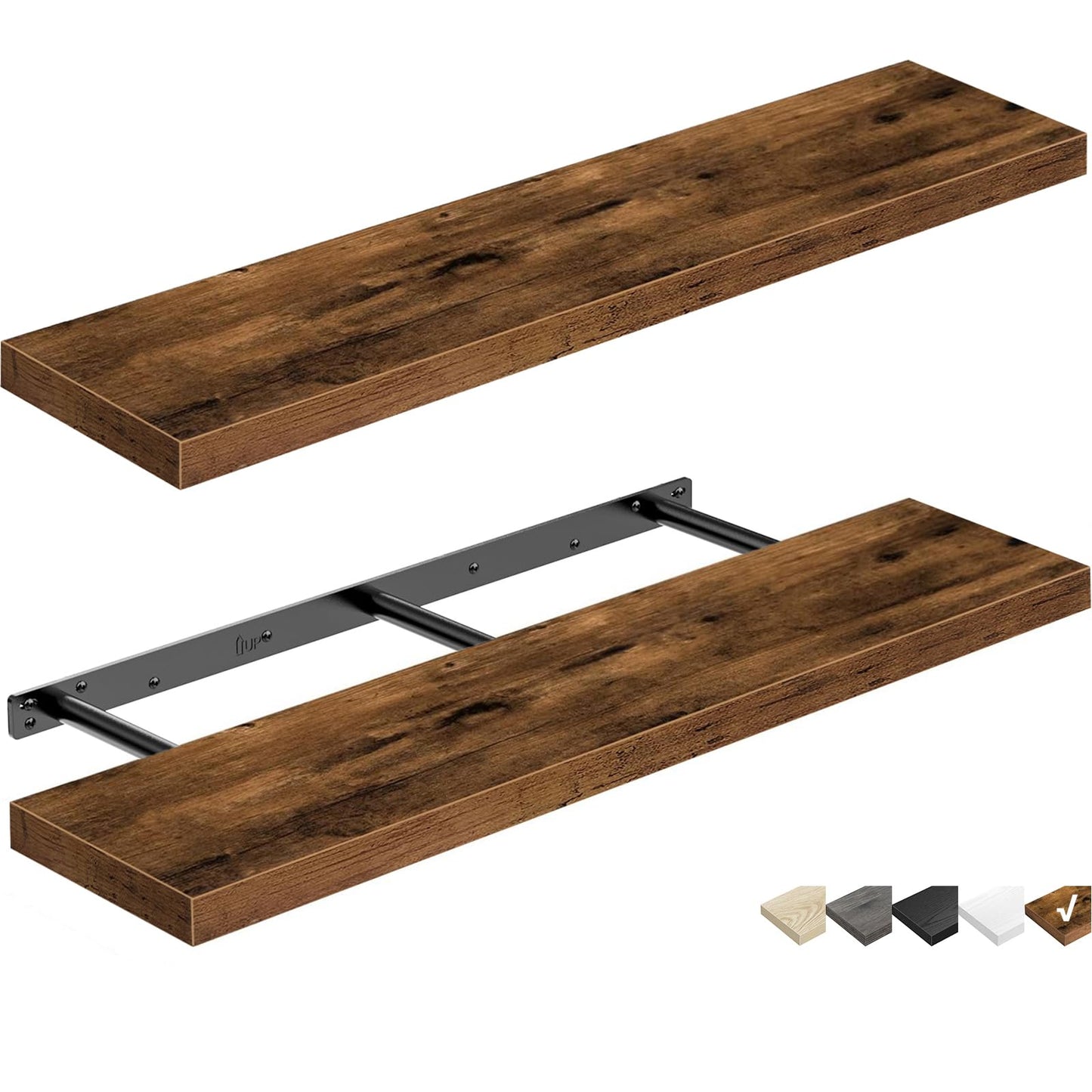 QEEIG Bathroom Floating Shelves for Wall - 15.7" Wall Mounted Shelf Over Toilet Farmhouse Home Decor Display Bookshelf Small 15.7 x 6.7 inch Set of 2, Rustic Brown (008-40BN)
