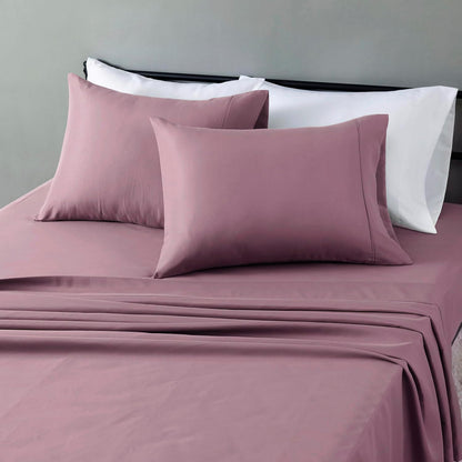 Amazon Basics Lightweight Super Soft Breathable Wrinkle-Resistant Microfiber 4-Piece Bed Sheet Set with 14-Inch Deep Pockets, Queen, Bright White, Solid