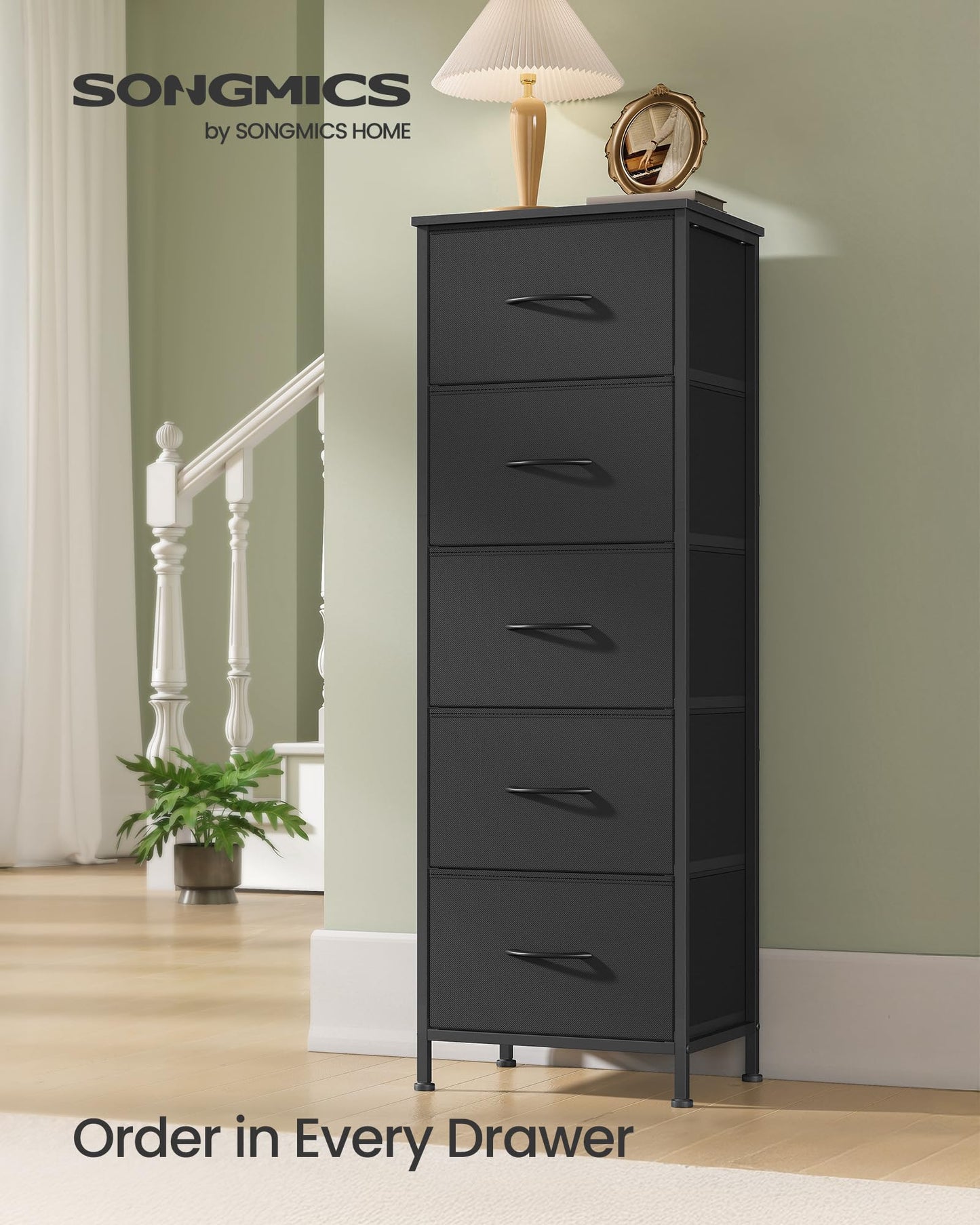 SONGMICS BELLAH Collection - Dresser for Bedroom, Chest of Drawers, Storage Organizer Unit, Closet, Entryway, Steel, 4 Drawers, Modern, Ink Black and Ebony Black ULGS314B01S